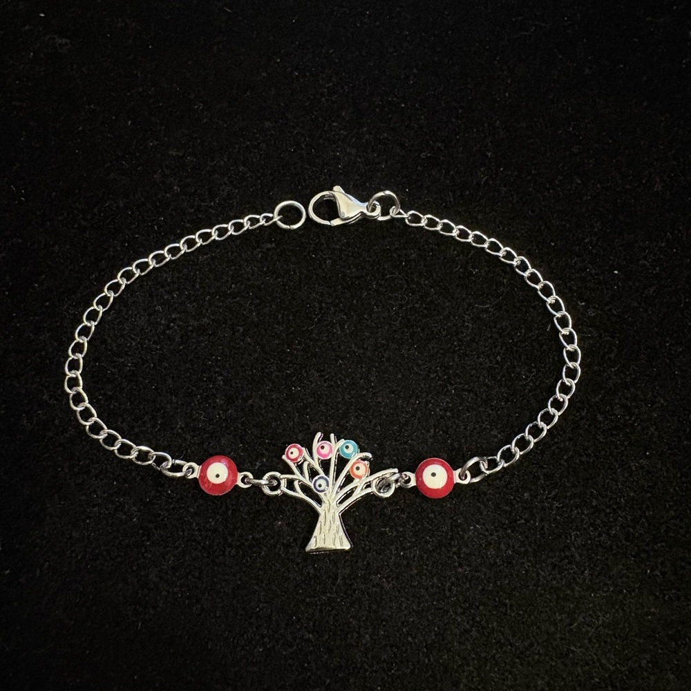 Evil Eye Tree of Life Bracelet with Red and evil eye charms